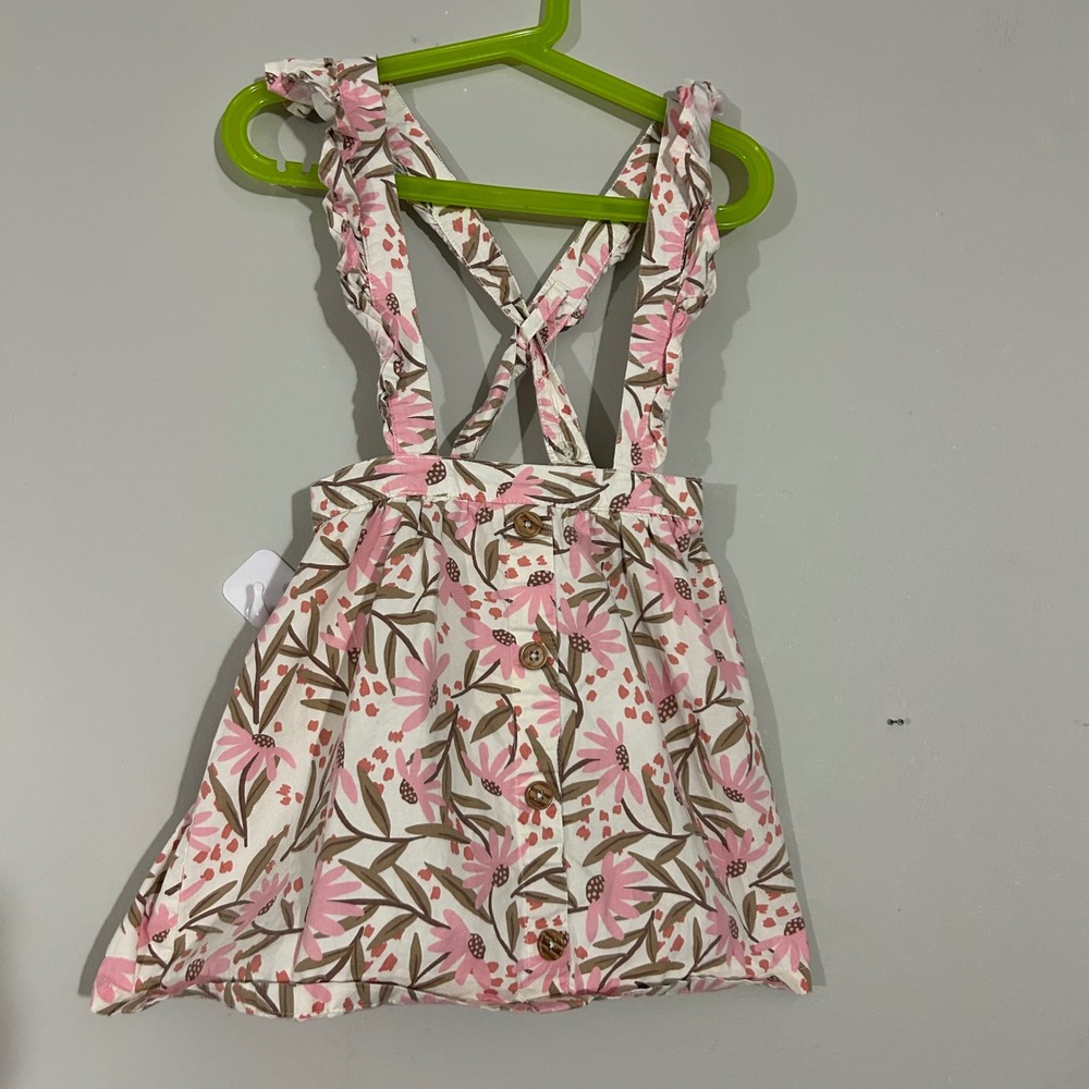 Wonder N Pinafore Skirt Toddler 4T Pink Floral Excellent Ruffle Overall Skirt